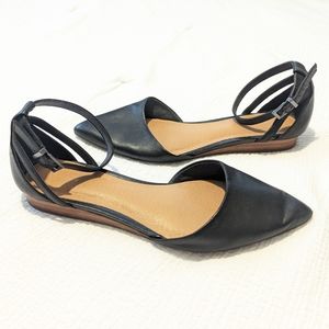 Crown Vintage Black Leather Ankle Strap Flats